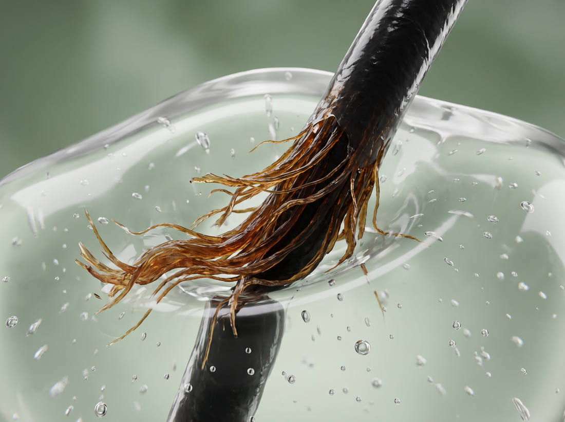 A hair shaft weakening inside the foam