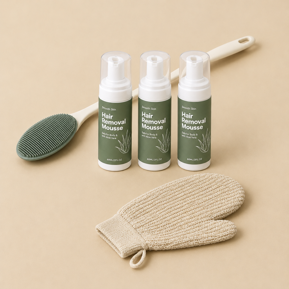 Three bottle bundle with free back applicator and exfoliating mitt